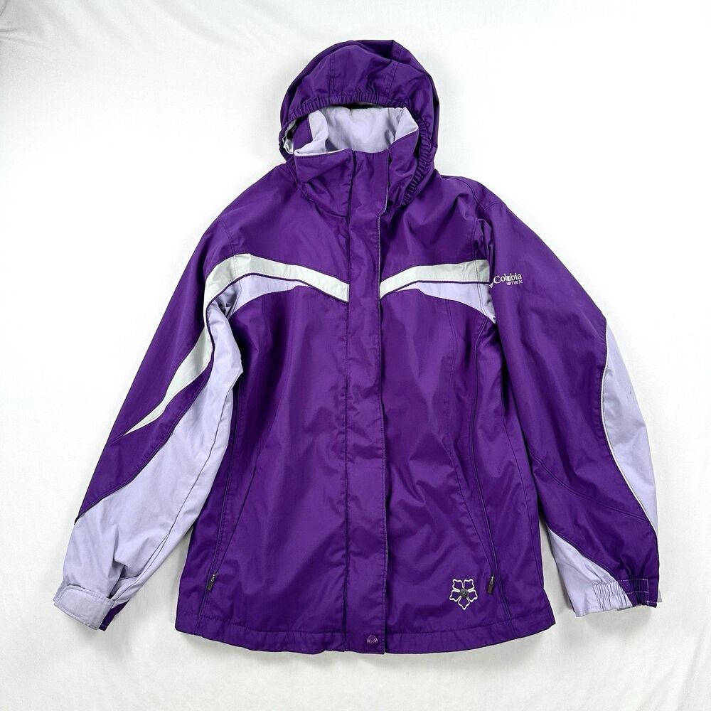 Columbia Vertex Jacket Youth Girls 14/16 Purple Full Zip Hooded Waterproof